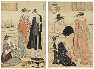 Enjoying Gallery: The Sixth Month, Enjoying the Evening Cool in a Teahouse, from the series The Twelve... About 1783