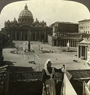 Ancient Egyptian Architecture Gallery: St Peters Square and Basilica and the Vatican, Rome, Italy.Artist: Underwood & Underwood