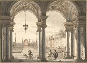 Indian Architecture Gallery: View through a Baroque Colonnade into a Garden, 1760-1768. Artist: Canaletto (1697-1768)