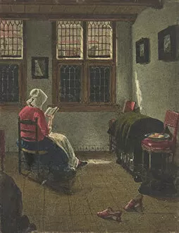 Seated Gallery: A Woman Reading, after Pieter Janssens Elinga, 1846-47. Creator: Francois Bonvin
