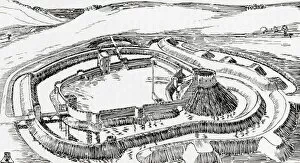 Motte And Bailey Gallery: Aerial view of Berkhamsted Castle, Hertfordshire, England, partial reconstruction
