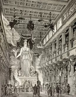 Artists Impression Of The Parthenon, Athens, Greece, During The Classical Period. Statue Of The Goddess Athena, Centre