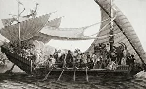 Egypt Gallery: Marc Antony and Cleopatra aboard her royal barge. After a painting by French artist Henri-Pierre