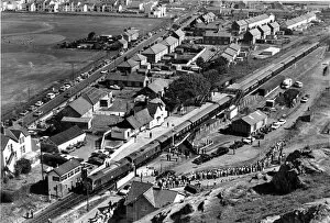 Royal Train Collection: The Royal train pulls into Harlech station. Picture taken from The Ramparts of