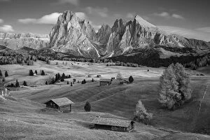 South Tyrol Collection: Seiser Alm, Dolomites. Black and white landscape image of Seiser Alm a Dolomite plateau